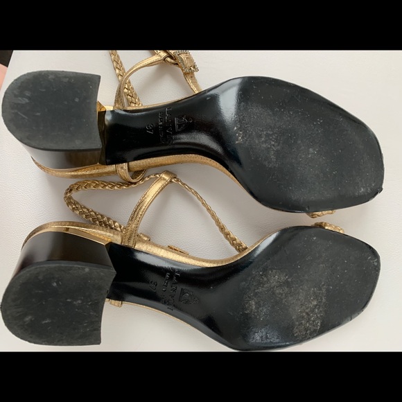 AUTHENTIC LANVIN GOLD SANDALS BLOCK HEEL 37 - Picture 5 of 5